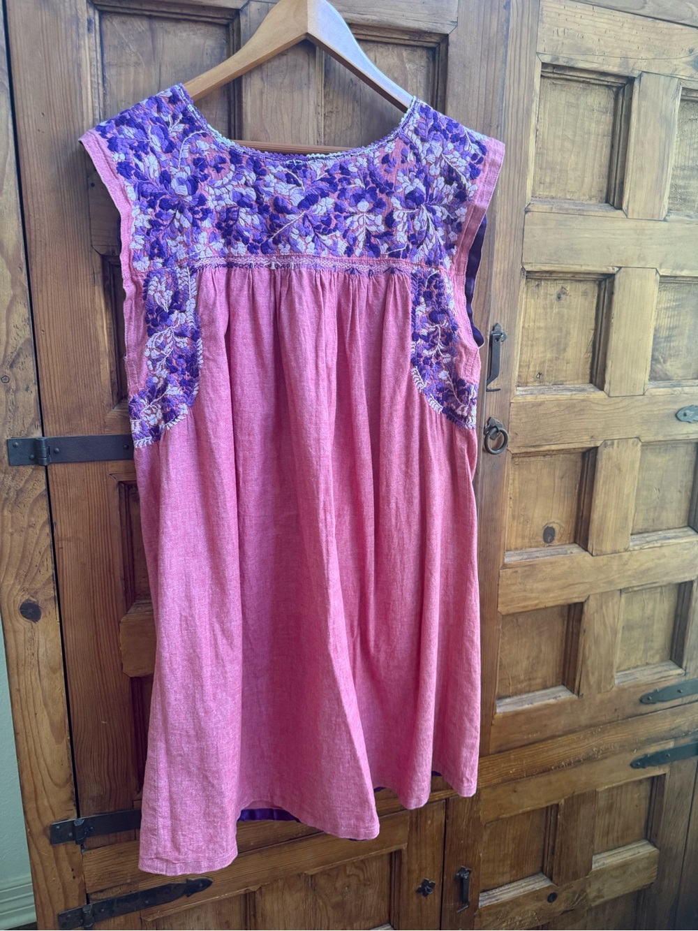 Mi Golondrina Pink Mini Dress with Purple Floral Embroidery - Picture 5 of 5